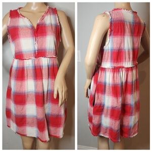 Entro Cotton Sleeveless Red White Blue dress pockets size medium